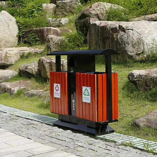景區(qū)公園必備的景觀設(shè)施鋼木垃圾箱、與園林椅