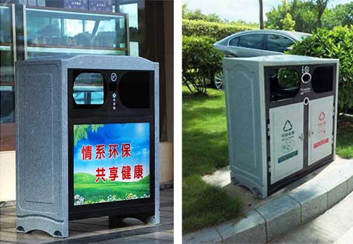  欣方圳仿大理石垃圾桶廠家為清遠(yuǎn)高校送貨上門。